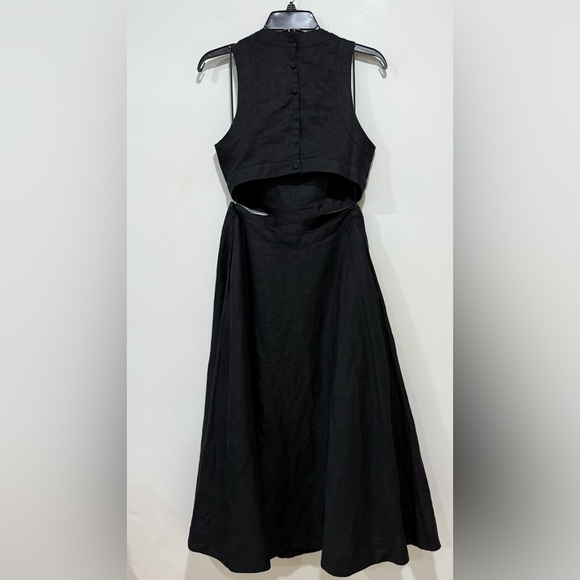 Banana Republic Black Linen Cutout Aline Midi Sun Dress Size 2 Boho Coastal - Picture 4 of 9